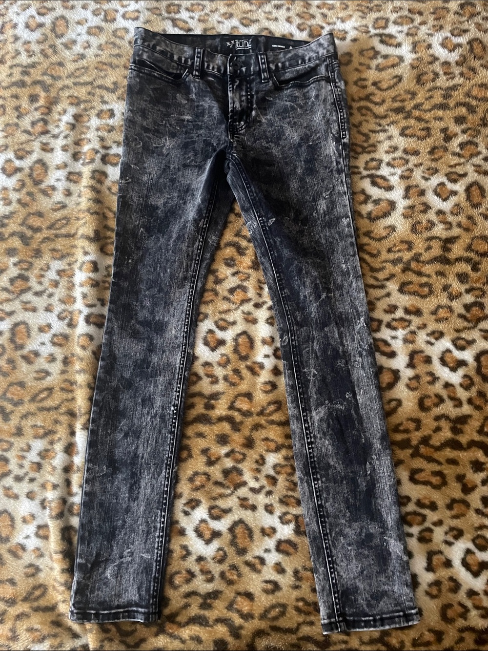 RUDE Black Gray Super Skinny Acid Wash Jeans